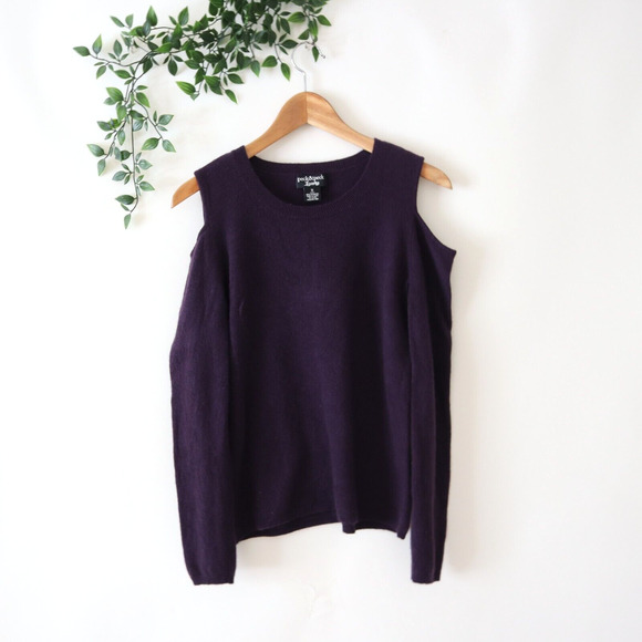Peck & Peck Luxury Dark Purple Cashmere Cold Shoulder Sweater Size Medium - Picture 1 of 4
